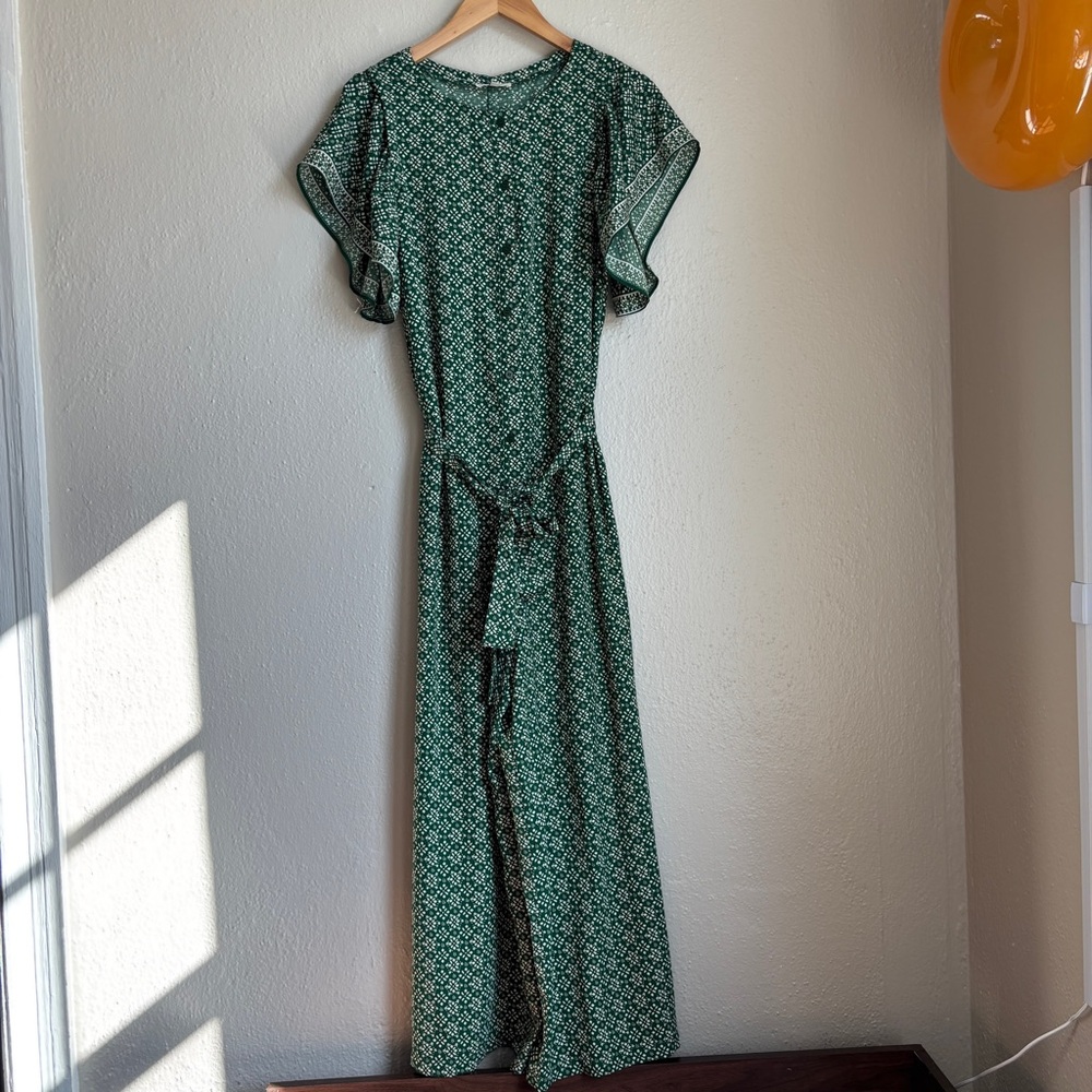 Max Studio Forest Green Floral Jumpsuit